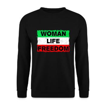 Woman, Life, Freedom | For the women in Iran - Unisex Pullover - Schwarz - Vorne - Alina (178cm) & Michal (187cm)