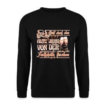 Silvester Neujahr Erstmal das alte Jahr löschen - Unisex Pullover - Schwarz - Vorne - Alina (178cm) & Michal (187cm)