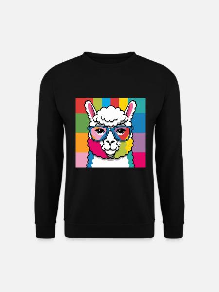 Alpaca Llama Colorful and Cool with Glasses - Unisex Sweatshirt - black