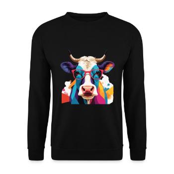 Cow Cool mit Brille Cool - Unisex Pullover - Schwarz - Vorne - Alina (178cm) & Michal (187cm)