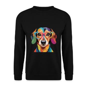 Dackel Hund Dackel Coole Brille Bunt - Unisex Pullover - Schwarz - Vorne - Alina (178cm) & Michal (187cm)