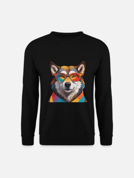 Wolf Cool mit Brille Bunt - Unisex Pullover - Schwarz