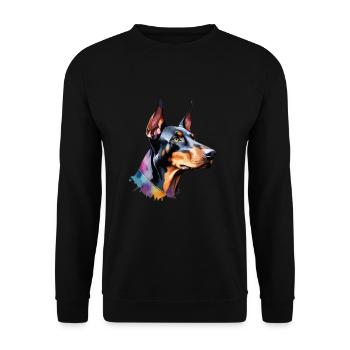 Dobermann Hund Cool Bunt Groß - Unisex Pullover - Schwarz - Vorne - Alina (178cm) & Michal (187cm)