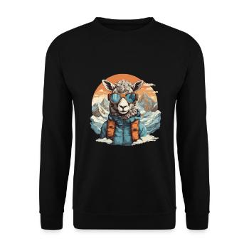 Coolness in den Bergen mit Skibrille - Unisex Pullover - Schwarz - Vorne - Alina (178cm) & Michal (187cm)