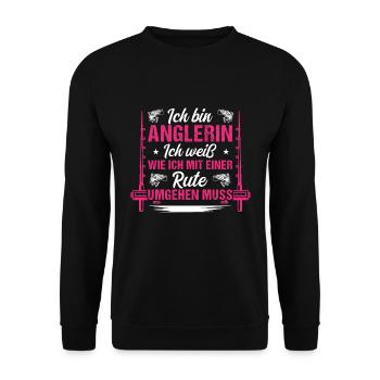 Anglerin Angeln Frau - Unisex Pullover - Schwarz - Vorne - Alina (178cm) & Michal (187cm)
