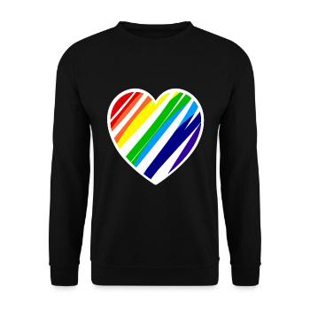 Regenbogen Herz gestreift - zeige Toleranz - Unisex Pullover - Schwarz - Vorne - Alina (178cm) & Michal (187cm)