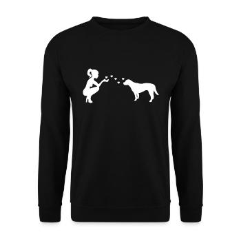Labrador mit Frau - Unisex Pullover - Schwarz - Vorne - Alina (178cm) & Michal (187cm)
