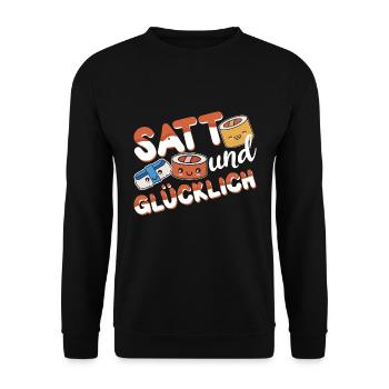 Sushi Essen Satt und Glücklich - Unisex Pullover - Schwarz - Vorne - Alina (178cm) & Michal (187cm)