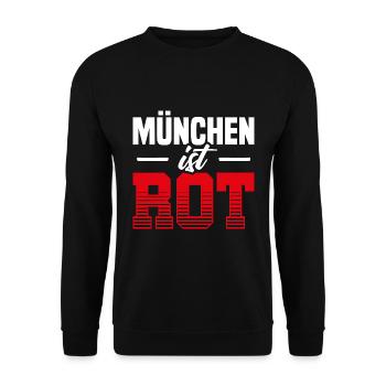 MÜNCHEN IST ROT | FUSSBALL FAN | GESCHENK - Unisex Pullover - Schwarz - Vorne - Alina (178cm) & Michal (187cm)