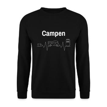 Campen Herzschlag Kaffee Bier Wohnwagen - Unisex Pullover - Schwarz - Vorne - Alina (178cm) & Michal (187cm)
