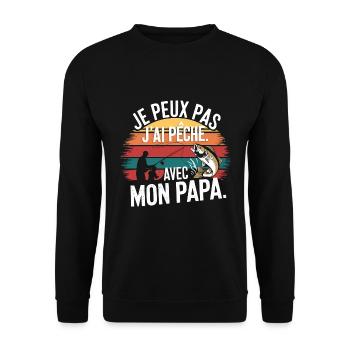 Ich kann nicht, ich habe mit meinem Papa geangelt. - Unisex Pullover - Schwarz - Vorne - Alina (178cm) & Michal (187cm)