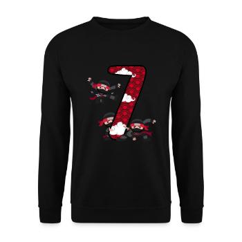 7th Birthday Young Ninja 7 Years Ninja Costume - Unisex Sweatshirt - black - Front - Alina (178cm) & Michal (187cm)