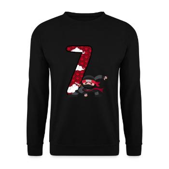 7th Birthday Young Ninja 7 Years Ninja Costume - Unisex Sweatshirt - black - Front - Alina (178cm) & Michal (187cm)