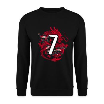 7. Geburtstag Junge 7 Jahre Ninja Drache Kostüm - Unisex Pullover - Schwarz - Vorne - Alina (178cm) & Michal (187cm)