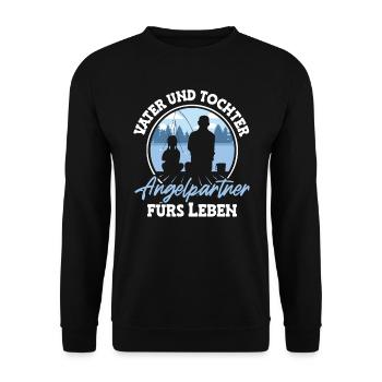 Vater Tochter Angelpartner fürs Leben Vatertag - Unisex Pullover - Schwarz - Vorne - Alina (178cm) & Michal (187cm)