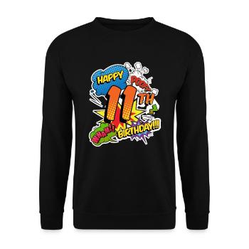11. Geburtstag Junge Comic-Stil Superhelden - Unisex Pullover - Schwarz - Vorne - Alina (178cm) & Michal (187cm)