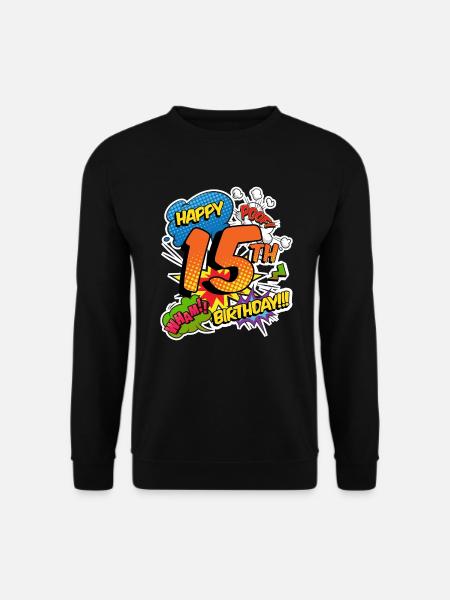15. Geburtstag Junge Comic-Stil Superhelden - Unisex Pullover - Schwarz