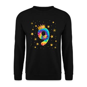 Teinture d’anniversaire colorée 9 ans filles 9. - Sweat-shirt Unisexe - noir - Devant - Alina (178cm) & Michal (187cm)