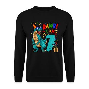 7th Birthday Dinosaur RAWR 7 Young Dino - Unisex Sweatshirt - black - Front - Alina (178cm) & Michal (187cm)