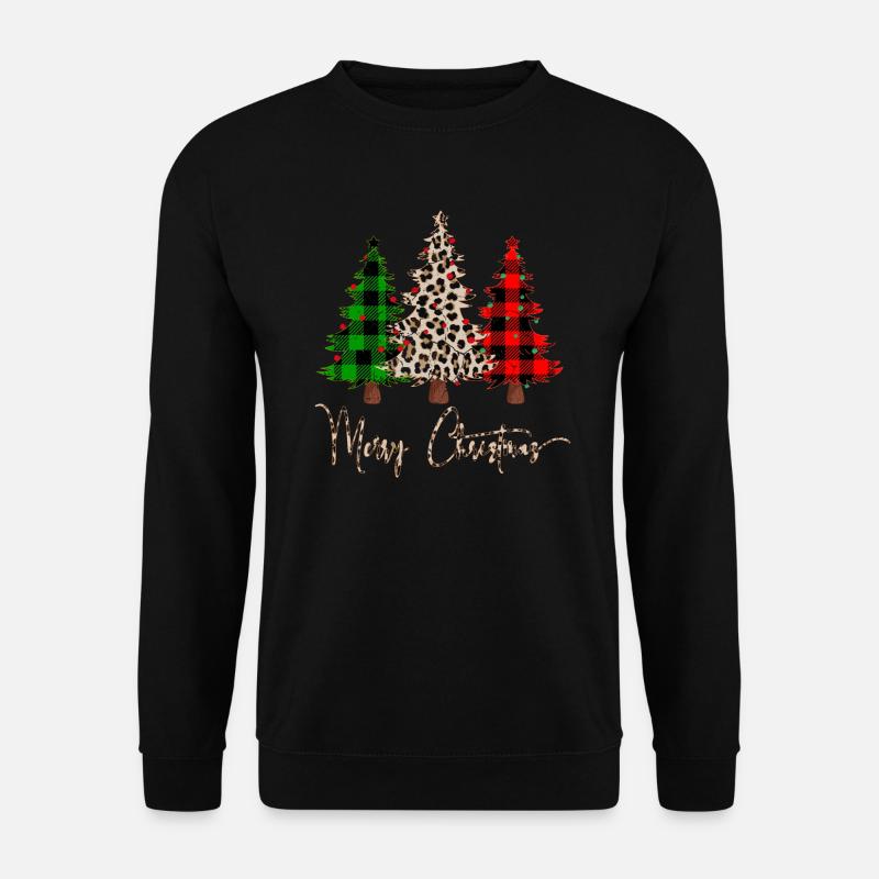 Frohe Weihnachten Leopard Buffalo Plaid Trees, Weihnachten - Unisex Pullover - Schwarz