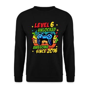Level 6 Freigeschaltet 2016 Game 6. Geburtstag - Unisex Pullover - Schwarz - Vorne - Alina (178cm) & Michal (187cm)