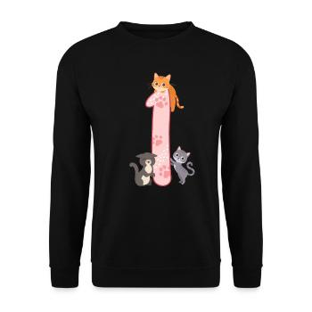 1st Birthday Girl Cat - Unisex Sweatshirt - black - Front - Alina (178cm) & Michal (187cm)