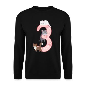 3. Geburtstag Mädchen Katze - Unisex Pullover - Schwarz - Vorne - Alina (178cm) & Michal (187cm)