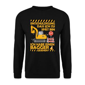Ich habe einen Bagger gesehen Kinder Baustelle - Unisex Pullover - Schwarz - Vorne - Alina (178cm) & Michal (187cm)