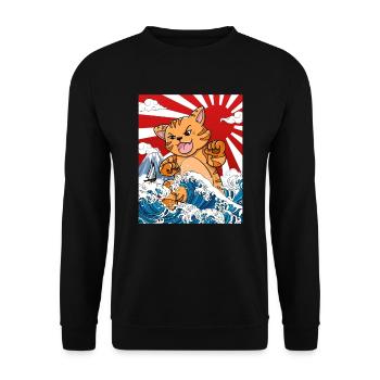 Japanischer Kaiju Katze Anime Manga - Unisex Pullover - Schwarz - Vorne - Alina (178cm) & Michal (187cm)