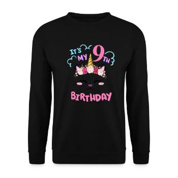 9ème anniversaire Fille Tenue Licorne Chat - Sweat-shirt Unisexe - noir - Devant - Alina (178cm) & Michal (187cm)