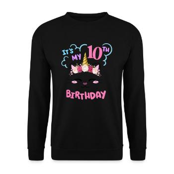 10th Birthday Girl Outfit Unicorn Cat - Unisex Sweatshirt - black - Front - Alina (178cm) & Michal (187cm)