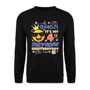 Omg! it's my 4th birthday Boy Emoticon - Unisex Sweatshirt - black - Front - Alina (178cm) & Michal (187cm)
