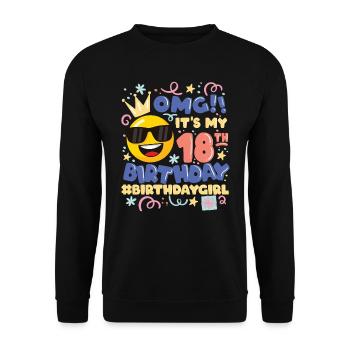 Omg! es ist mein 18. Geburtstag Mädchen Emoticon - Unisex Pullover - Schwarz - Vorne - Alina (178cm) & Michal (187cm)