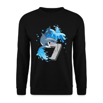 7th Birthday Sharks Thematic Party Seven Years - Unisex Sweatshirt - black - Front - Alina (178cm) & Michal (187cm)