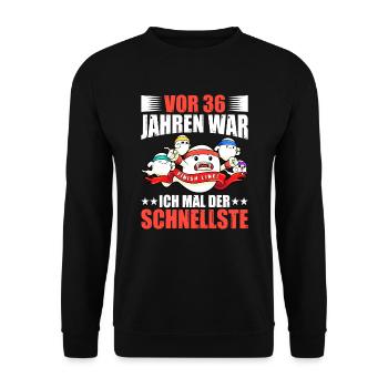 36 Jahren War Ich Der Schnellste Geburtstag - Unisex Pullover - Schwarz - Vorne - Alina (178cm) & Michal (187cm)