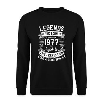 Legends, Born 1977, Aged Like Good Whisky - Unisex Sweatshirt - black - Front - Alina (178cm) & Michal (187cm)