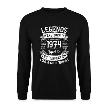 Legends, Born 1974, Aged Like Good Whisky - Unisex Sweatshirt - black - Front - Alina (178cm) & Michal (187cm)