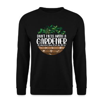 Leg Dich Nicht Mit Einem Gärtner An, Niemand - Unisex Pullover - Schwarz - Vorne - Alina (178cm) & Michal (187cm)