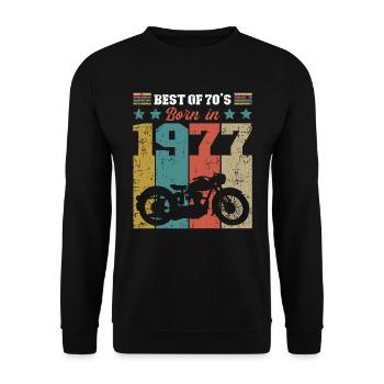 Best Of 70's Geboren 1977 Vintage Motorcycle Rider - Unisex Pullover - Schwarz - Vorne - Alina (178cm) & Michal (187cm)