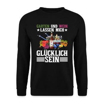 Garten Und Wein Lass Mich Glücklich Sein - Unisex Pullover - Schwarz - Vorne - Alina (178cm) & Michal (187cm)
