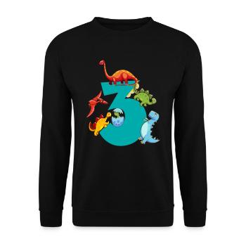 Dinosaure 3 ans 3ème fête d’anniversaire - Sweat-shirt Unisexe - noir - Devant - Alina (178cm) & Michal (187cm)