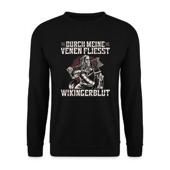 Durch Meine Venen Fliesst Wikingerblut Walkürenaxt - Unisex Pullover - Schwarz - Vorne - Alina (178cm) & Michal (187cm)