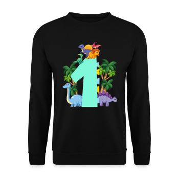 Dinosaurier 1 Jahre Alt 1. Geburtstag Party - Unisex Pullover - Schwarz - Vorne - Alina (178cm) & Michal (187cm)