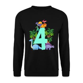 Dinosaurier 4 Jahre Alt 4. Geburtstag Party - Unisex Pullover - Schwarz - Vorne - Alina (178cm) & Michal (187cm)