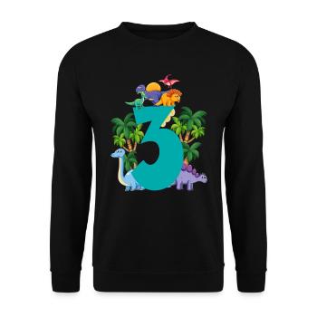 Dinosaure 3 ans 3ème fête d’anniversaire - Sweat-shirt Unisexe - noir - Devant - Alina (178cm) & Michal (187cm)