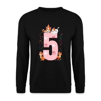 5. Cat Birthday Celebrant 5 years old - Unisex Sweatshirt - black - Front - Alina (178cm) & Michal (187cm)