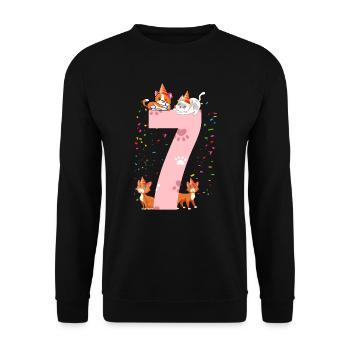7. Cat Birthday Celebrant 7 years old - Unisex Sweatshirt - black - Front - Alina (178cm) & Michal (187cm)