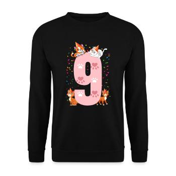 9. Cat Birthday Celebrant 9 years old - Unisex Sweatshirt - black - Front - Alina (178cm) & Michal (187cm)