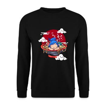 Lustige Schlafende Katze Ramen Niedliches Kätzchen - Unisex Pullover - Schwarz - Vorne - Alina (178cm) & Michal (187cm)