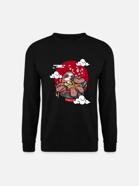 Lustiges Faultier Isst Ramen Kawaii Japanische - Unisex Pullover - Schwarz